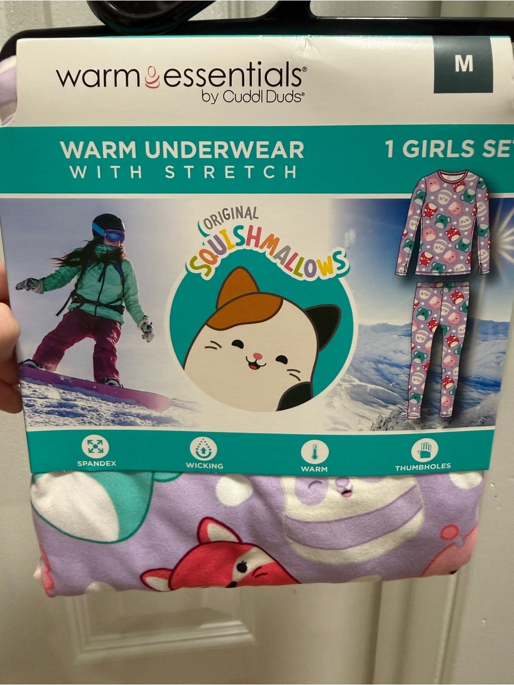 Cuddl Duds Girls Purple and Pink Squishmallows Thermal Set